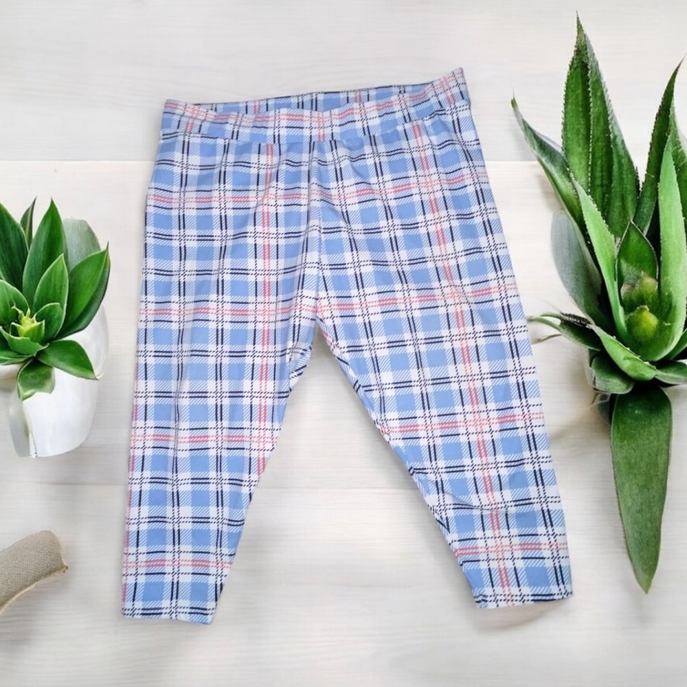 Cato Women's Plaid Leggings in Blue and Pink